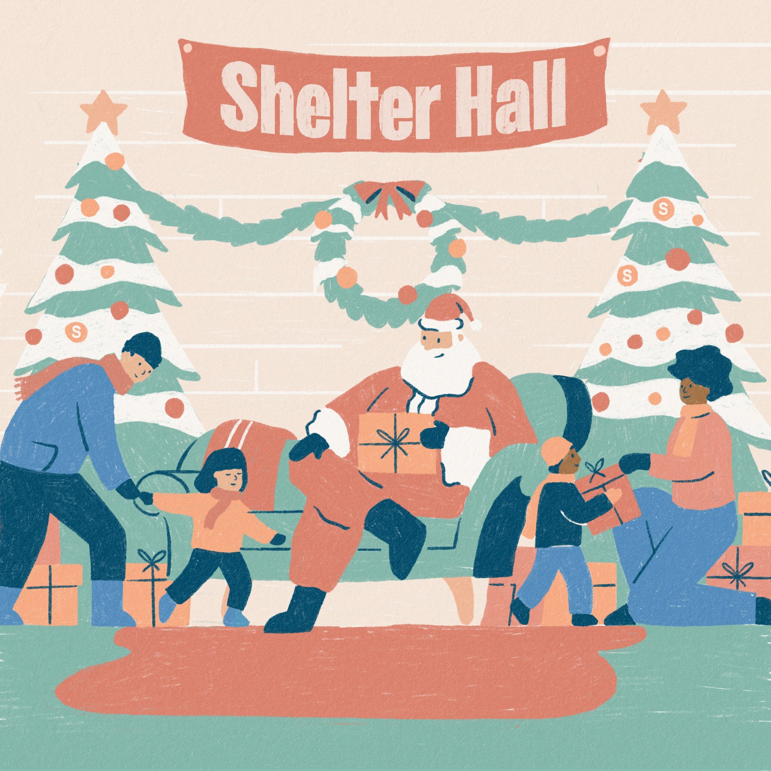 Graphic illustration of Santa's Grotto at Shelter Hall